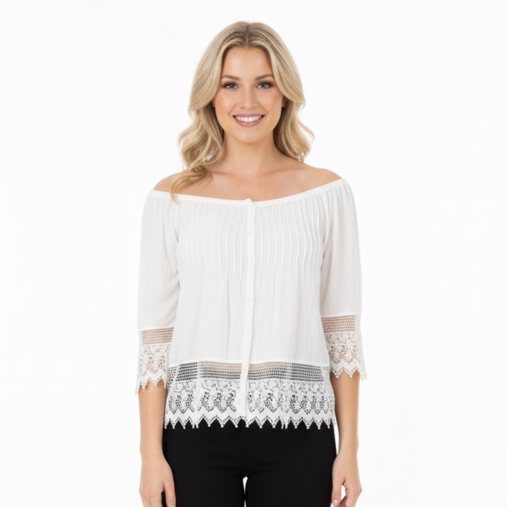 American Eagle Outfitters Soft White Top size small crochet detail